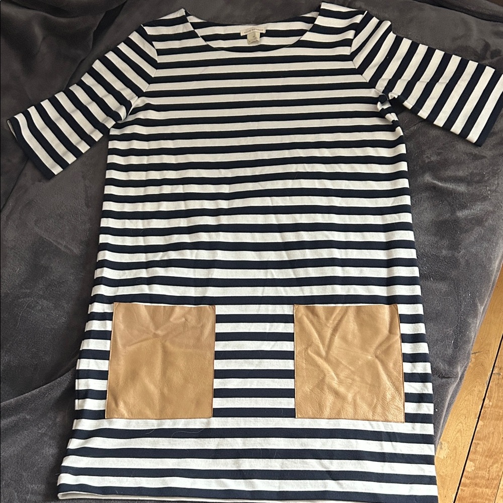 Club Monaco Navy and White Striped Tunic/Mini Dress 
Genuine leather pockets